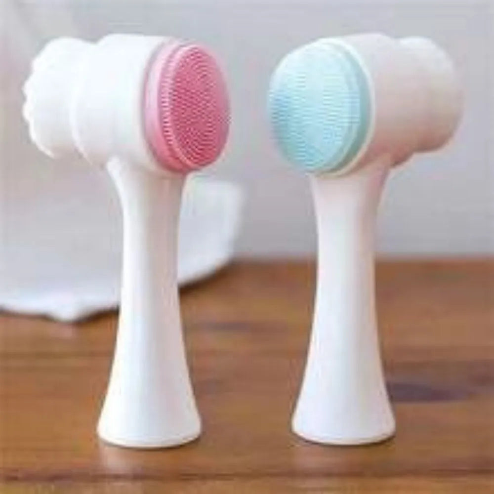 Blue and pink easy-clean nylon pet paw brush for dogs and cats on a white background.