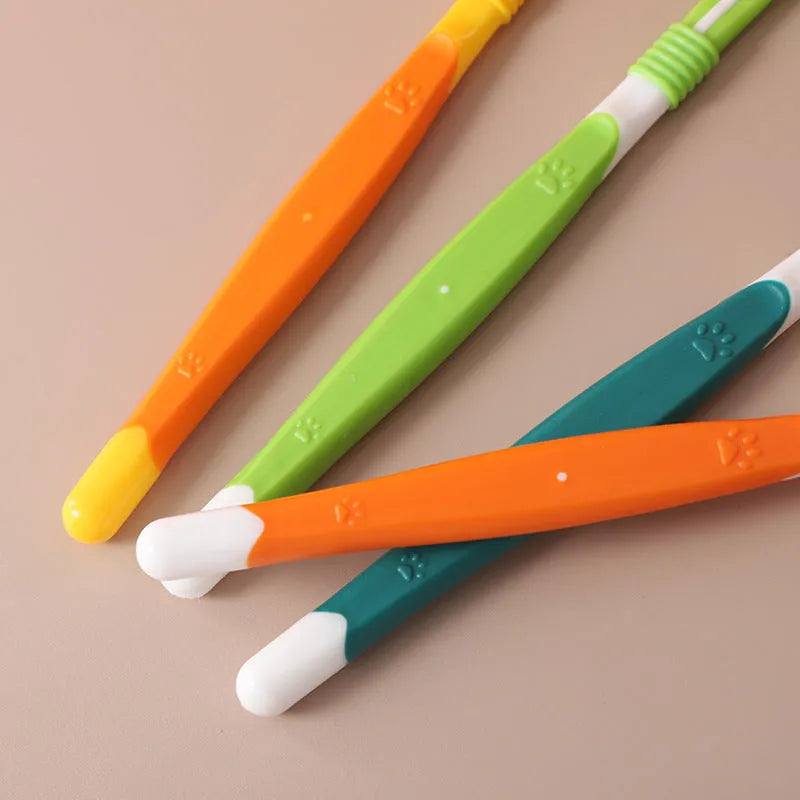 Pet toothbrush for dogs and cats in various colours including orange, dark green and yellow options