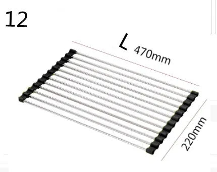 Foldable stainless steel kitchen sink drying rack shown in blue, red, and green colour options