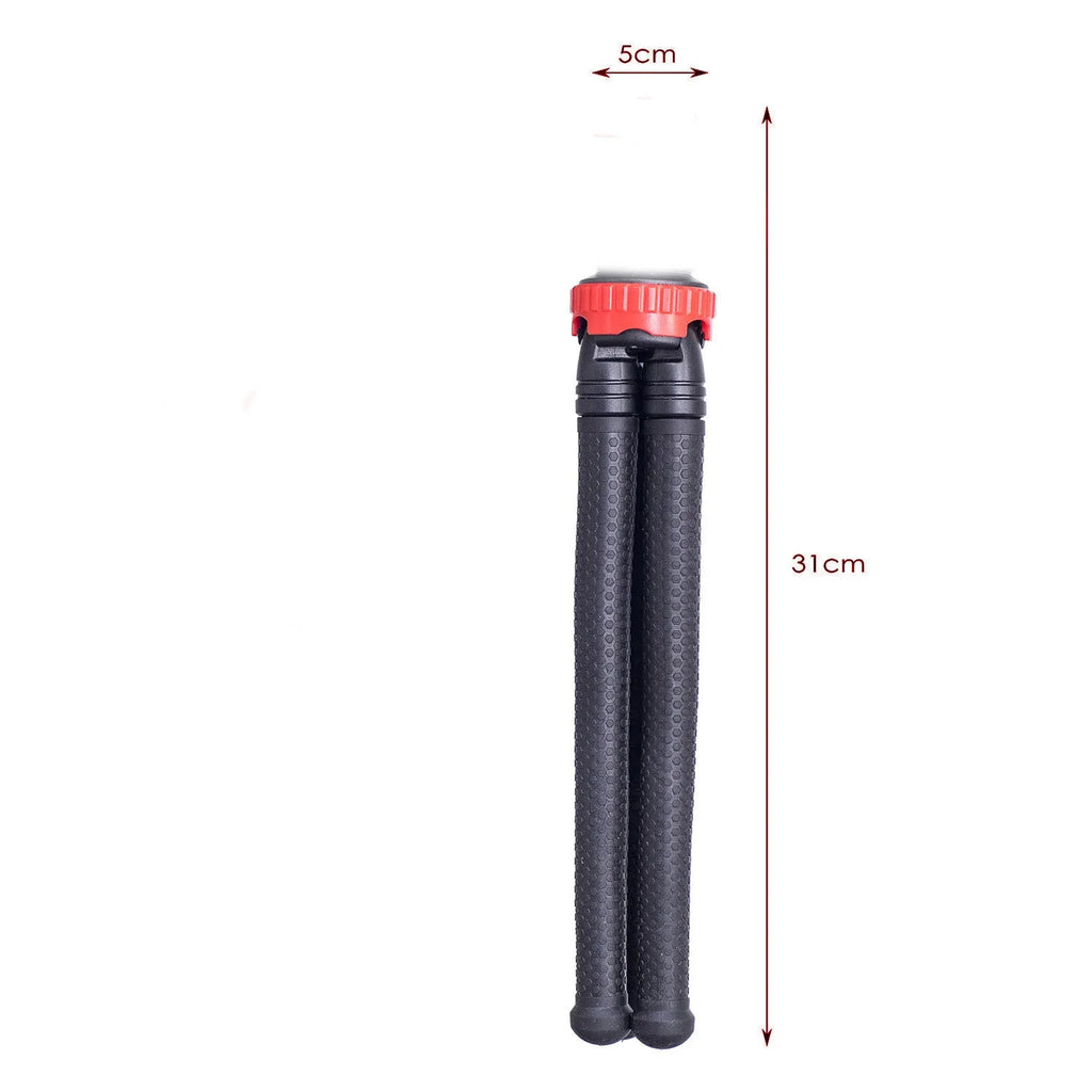 Black octopus-style flexible tripod with spherical gimbal head, shown wrapped around a pole.