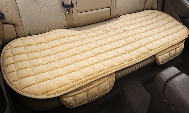 Winter car cushion without backrest in plush material, two-seat style, beige colour