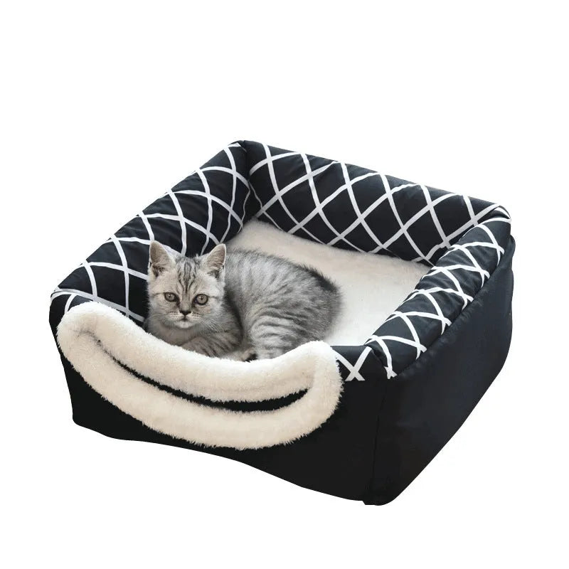 Grey space box cat nest with enclosed velvet cloth and sponge filling, L size