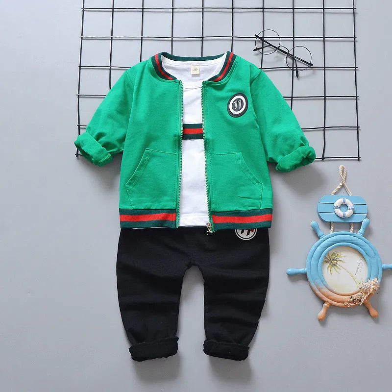 Children's long-sleeved cotton three-piece suit with openable pants in available colour options