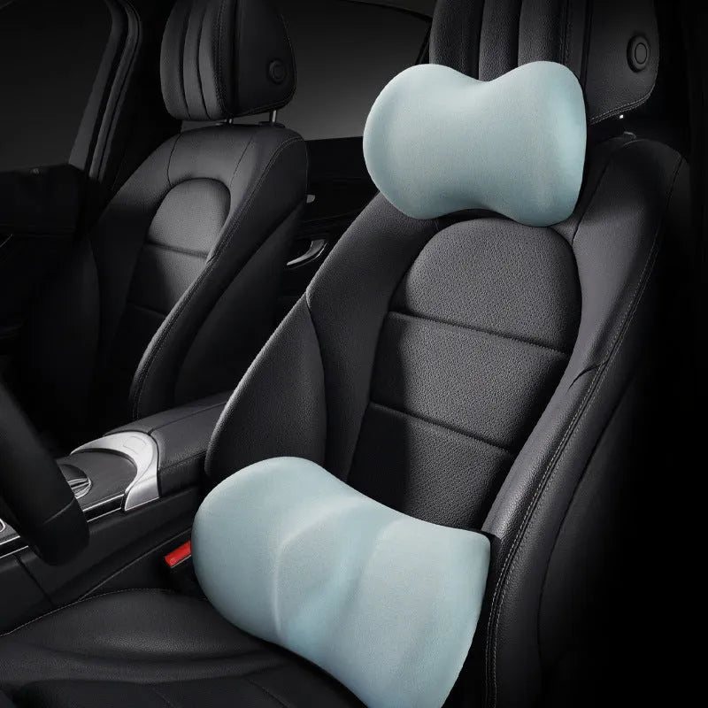 Car seat headrest and lumbar support pillow set in multiple colour options