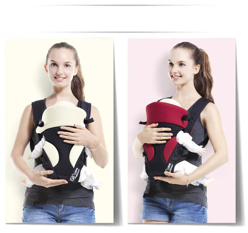 Multifunctional baby carrier in claret colour with shoulder strap and horizontal hug carry position