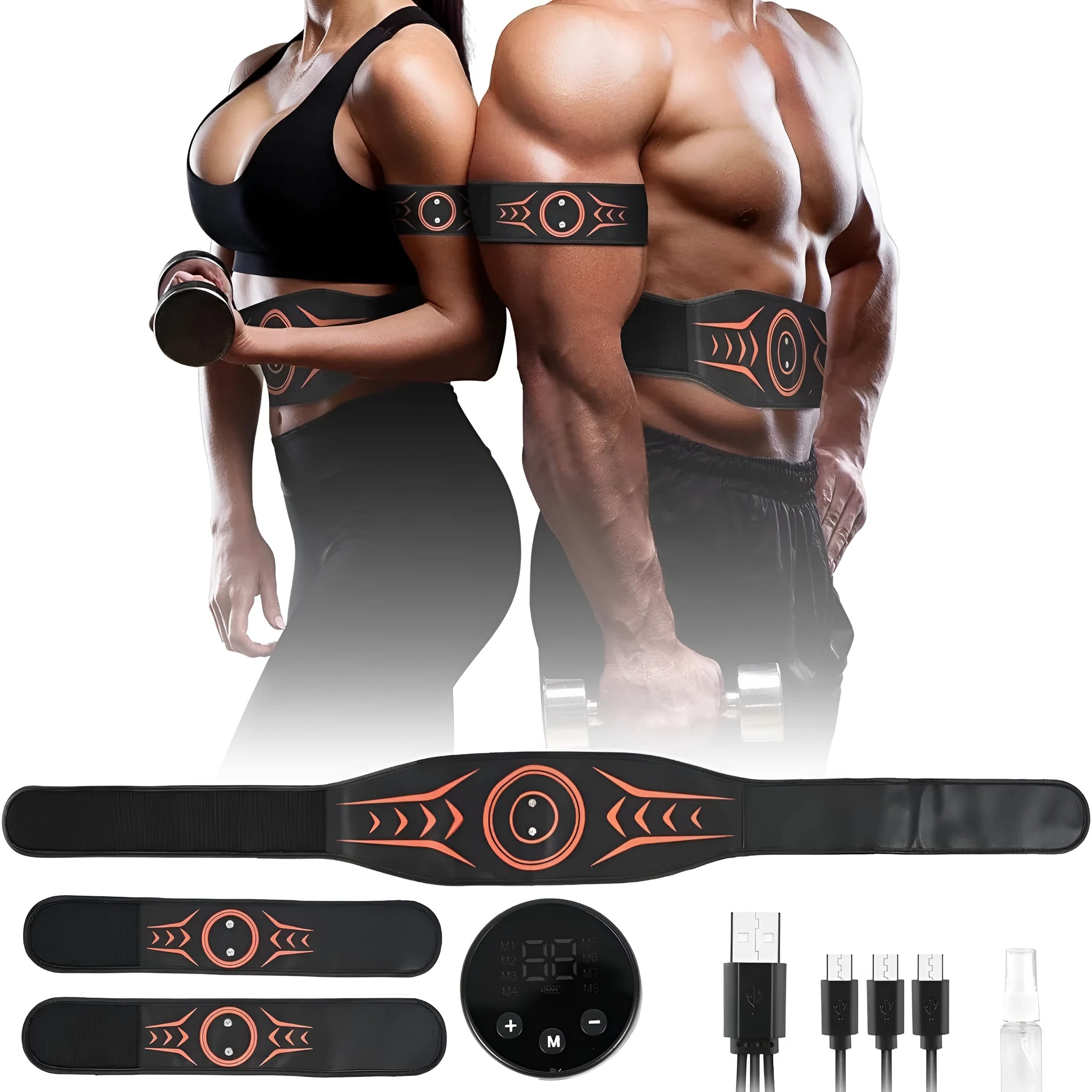 EMS electrical muscle stimulation massage belt with abdominal stickers and extension strap