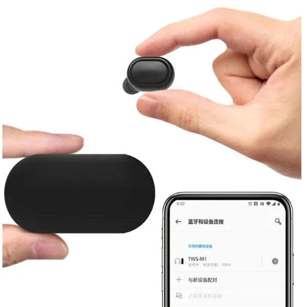 M1 Bluetooth wireless stereo headset in black or white colour with earbud design