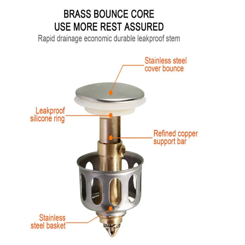 White copper manual press bounce filter element for single basin sink with anti-blocking features
