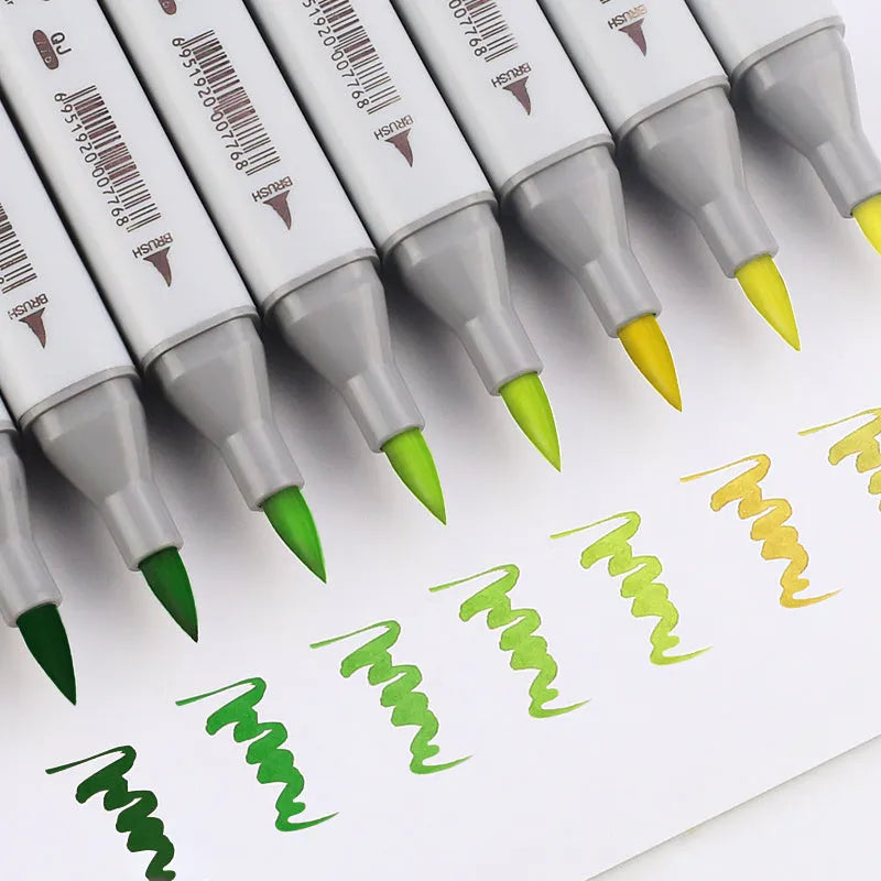 48-colour oily soft-tip marker set with round and oblique heads for student hand-painted design projects
