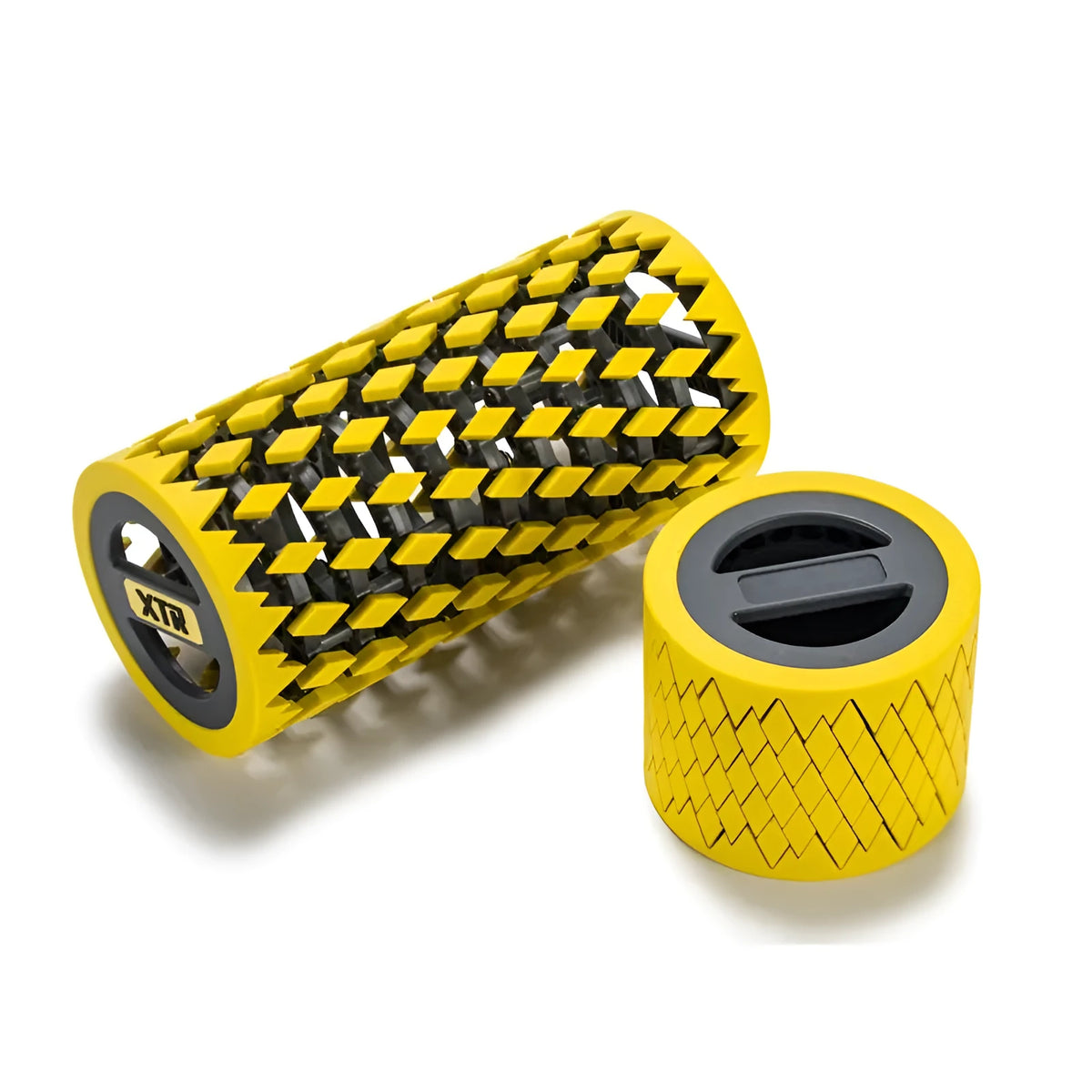Blue and yellow manual massage equipment for fascia relaxation, used for muscle recovery.