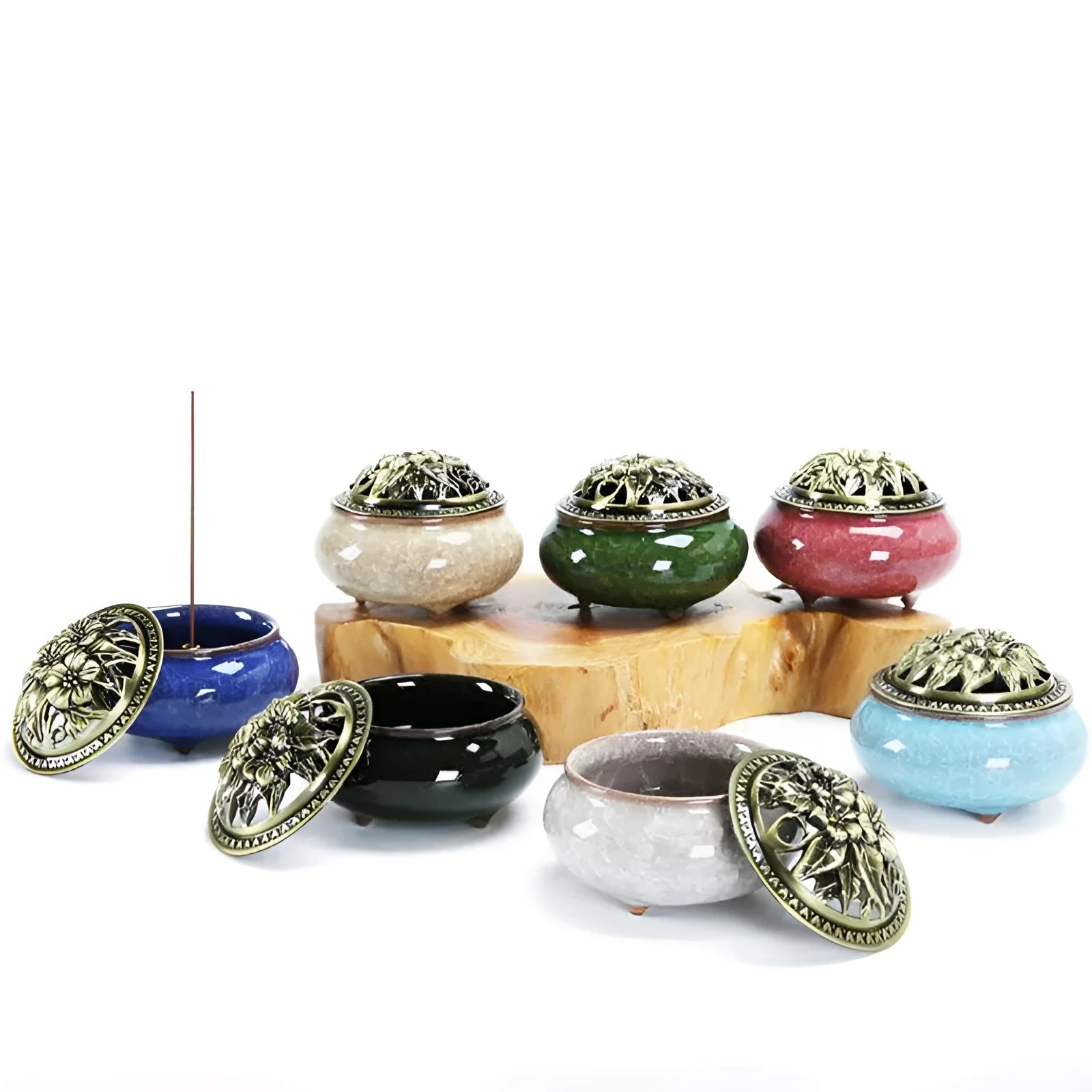 Ceramic incense burner in choice of 12 colours for home decor and meditation