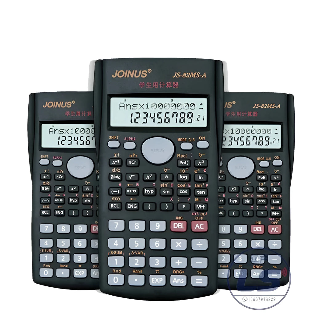 JS-82MS scientific calculator with 10-digit display, ABS housing, plastic buttons, 157 x 84 x 17 mm