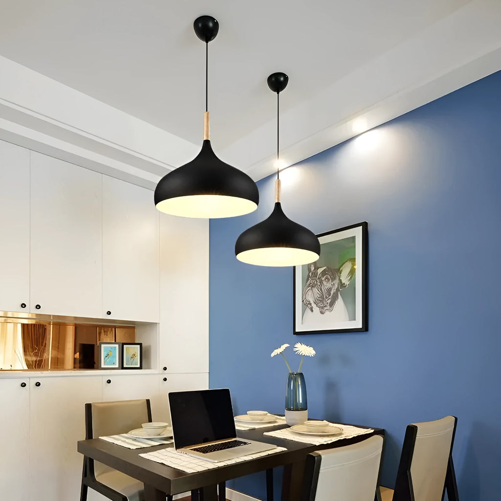 Modern single-head zinc alloy pendant lamp with adjustable cord in a choice of six colours.
