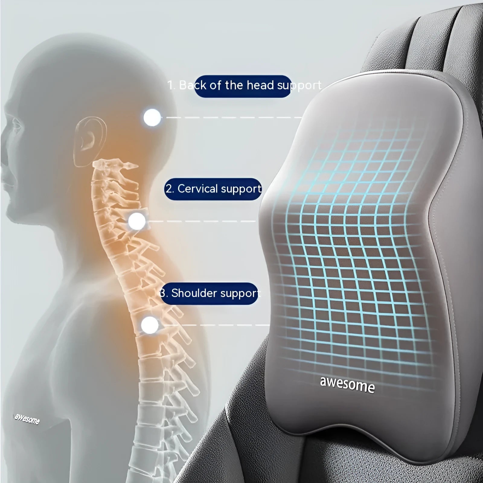 Automotive headrest pillow and lumbar support pillow set with memory foam filling in four colour options