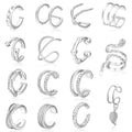 15-piece clip-on earring set in gold or silver electroplated metal with geometric round and ring shapes