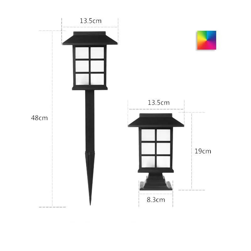 Black solar-powered LED lawn light for outdoor garden and pathway illumination with waterproof construction