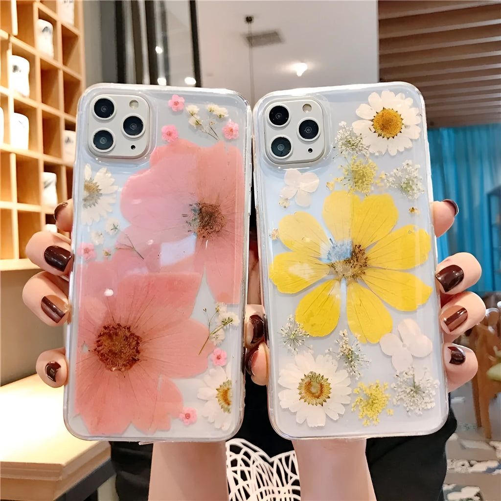 Floral TPU phone case for iPhone with large pink flower design on back.