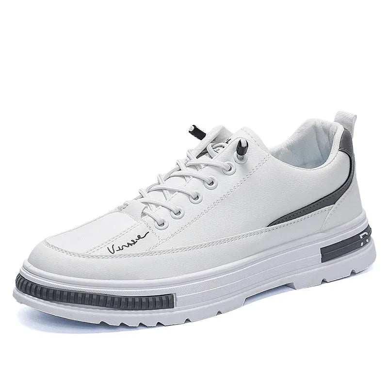 Men's white platform sneakers with elastic band closure and round toe design