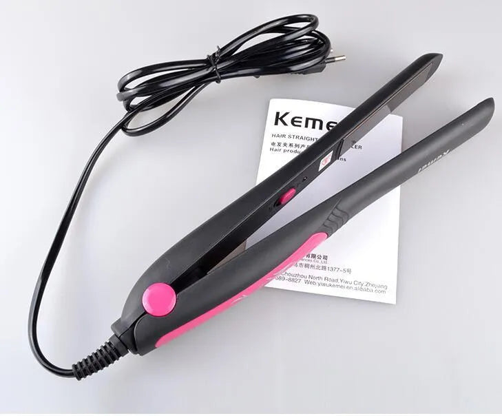 Red hairdressing salon hair straightening stick, compact styling tool for frizz control and smoothing.