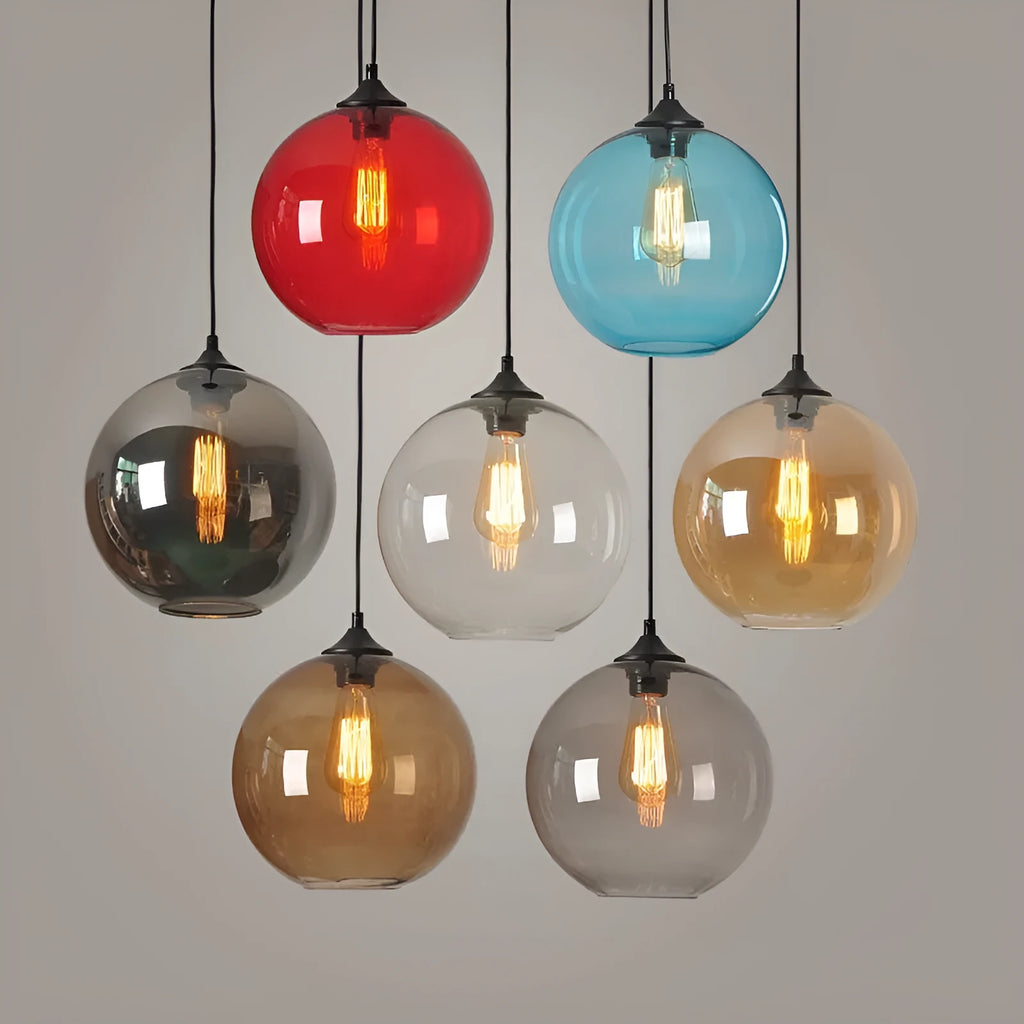 Creative colored glass ball chandelier pendant light in transparent glass, 25cm diameter, ceiling mounted