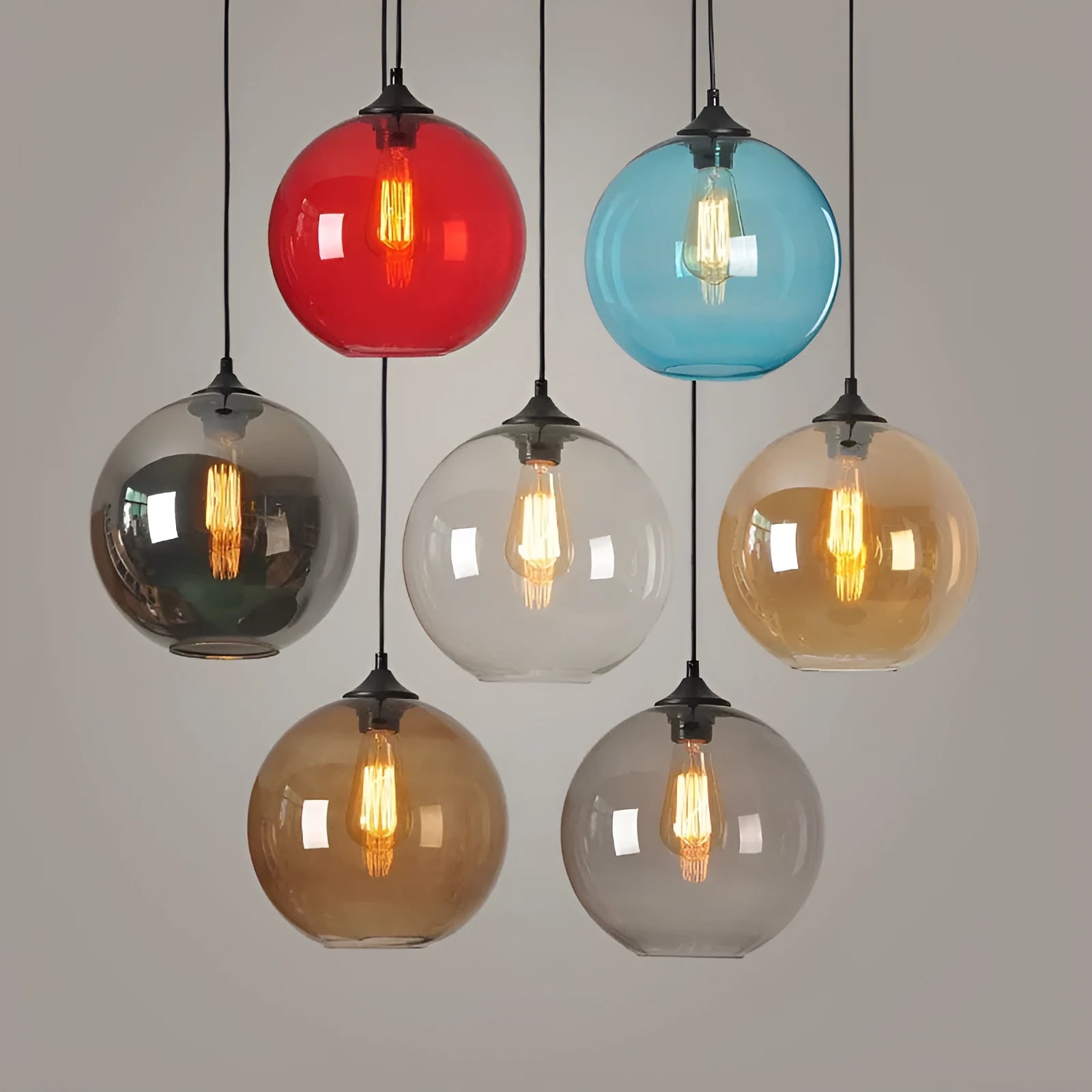 Creative colored glass ball chandelier pendant light in transparent glass, 25cm diameter, ceiling mounted