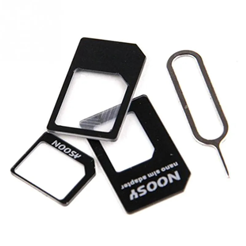 Three SIM card adapters for nano to micro and standard conversion in black and white colours