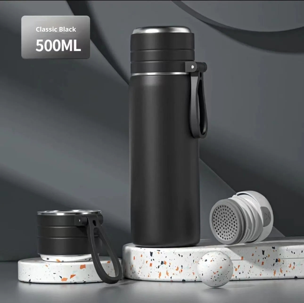 316 stainless steel thermos cup with tea separation, 500ml capacity, army green colour