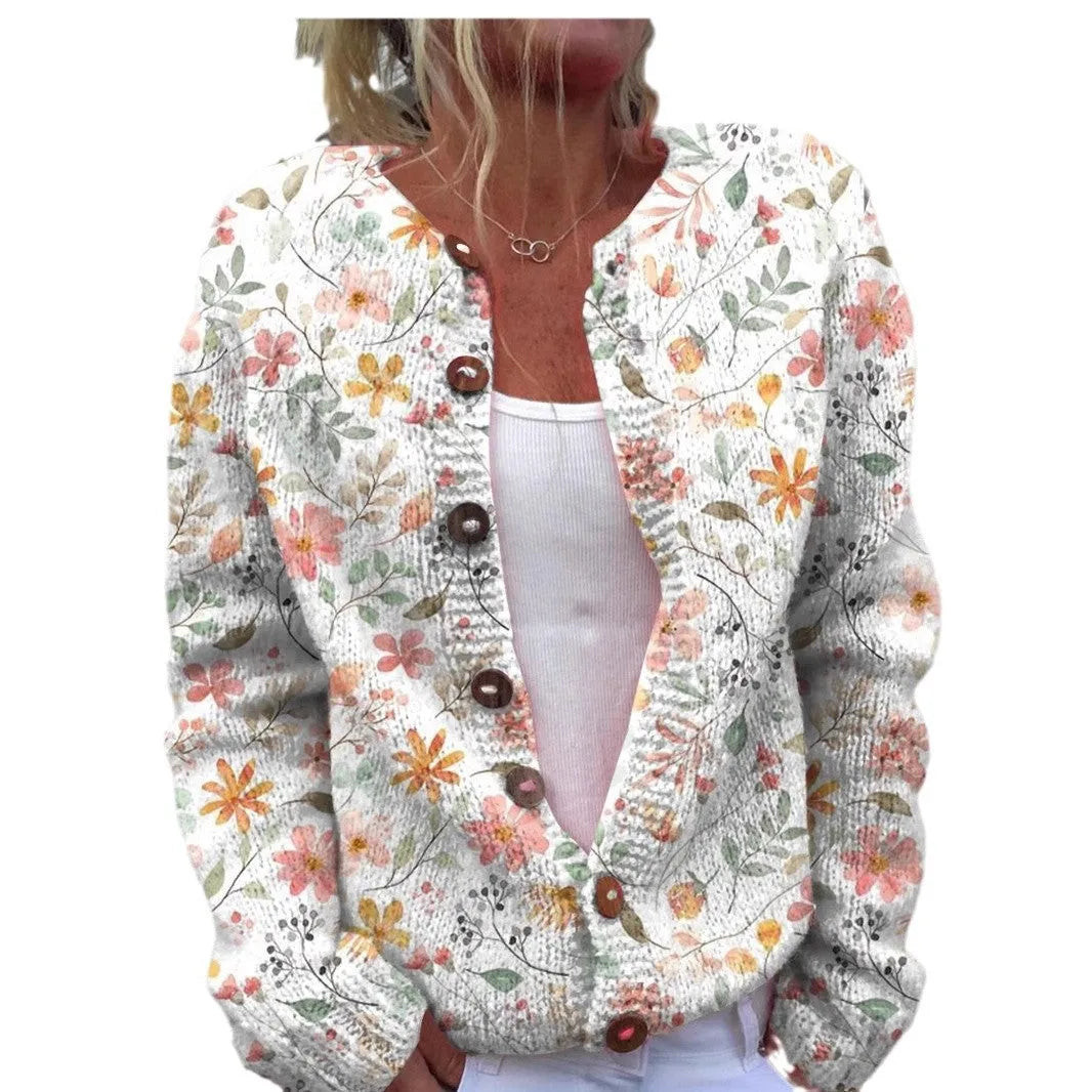 Women's cardigan coat with 3D digital printing pattern in loose fit design
