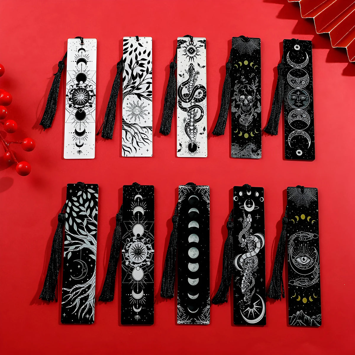 Skull pattern acrylic tassel bookmark in one of ten colour options A to J