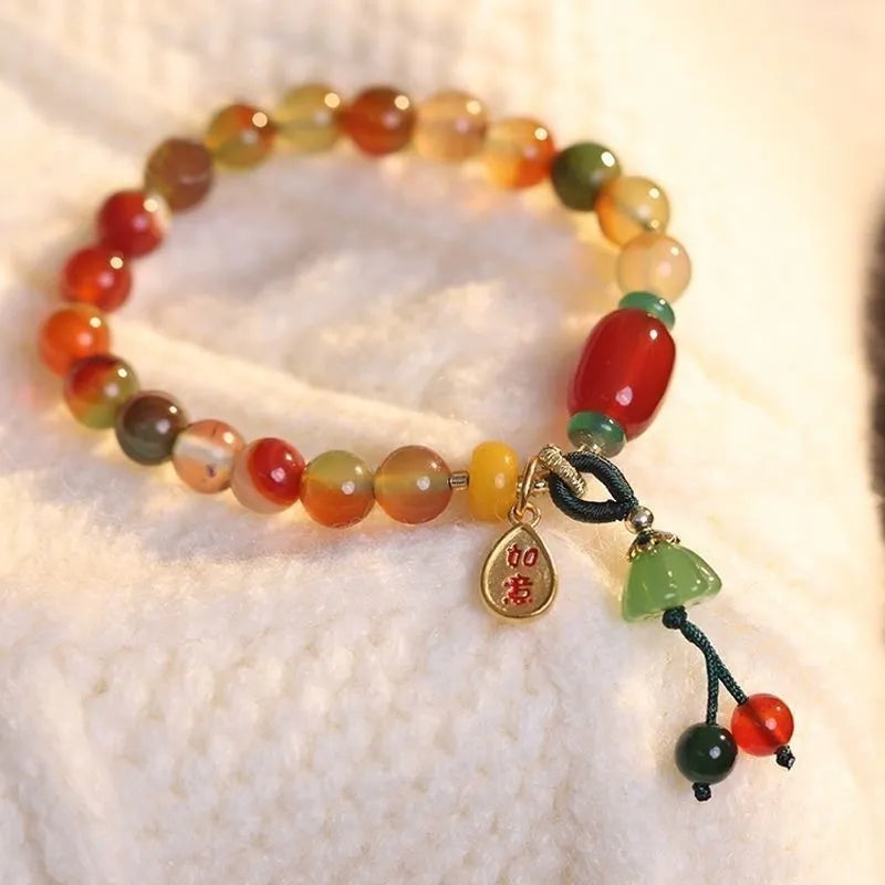 M990 Lotus Ruyi bracelet with mixed materials and lotus element