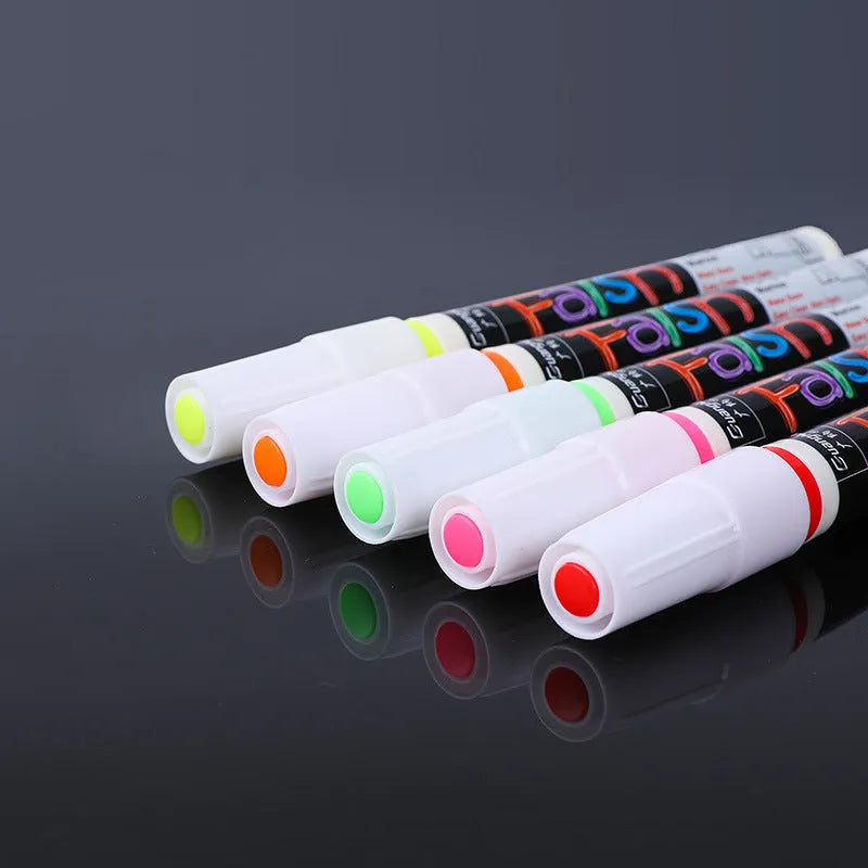 Plastic electronic fluorescent plate highlighter pen with oblique 6mm tip, shown in multi-colour sets for dry-wipe boards.