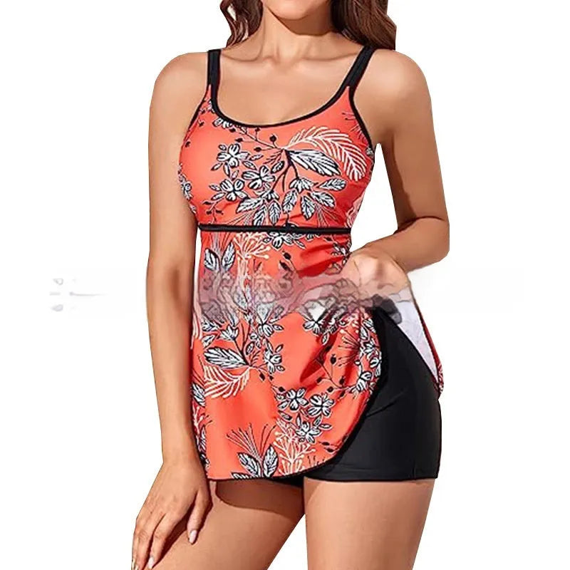 Plus size women's swimsuit with high waist design in floral print pattern