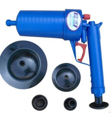 Plastic drain blaster gun with four suction adaptors for clearing hair and vegetable blockages