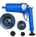Plastic drain blaster gun with four suction adaptors for clearing hair and vegetable blockages