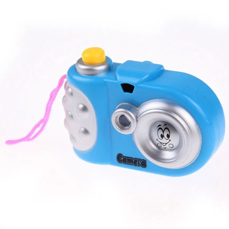 Kids plastic projection camera educational toy showing animal images with sliding lip mechanism
