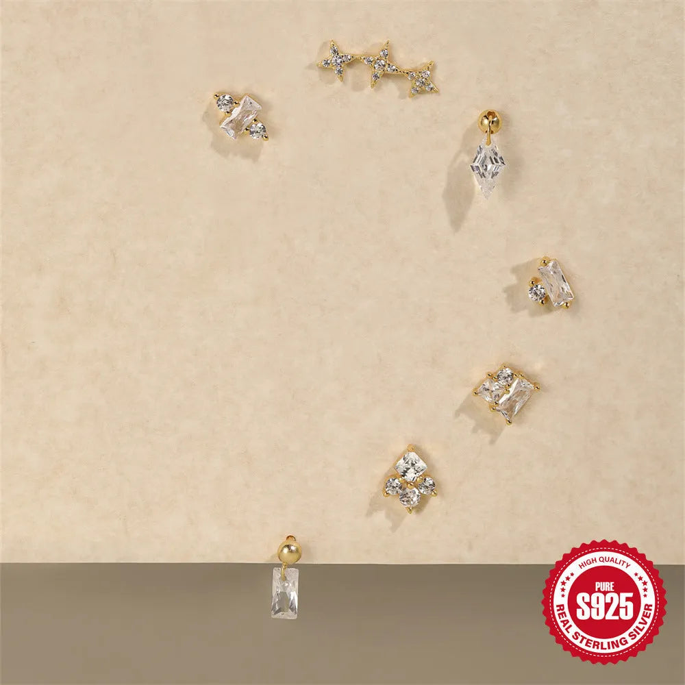 Square gravel floral design sterling silver stud earrings with golden electroplated finish