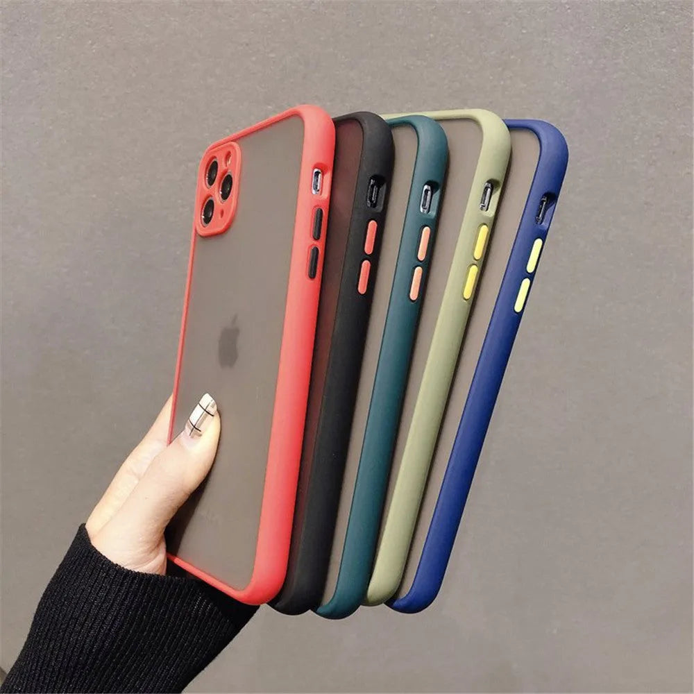 Solid colour silicone shockproof protective case for iPhone with transparent sleeve, shown in black.
