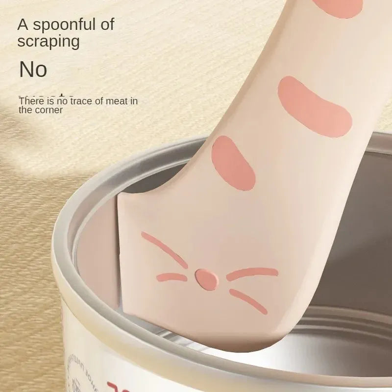 Pet food spoon and can opener set with silicone sealing lid for wet food storage in grey, pink and yellow colours