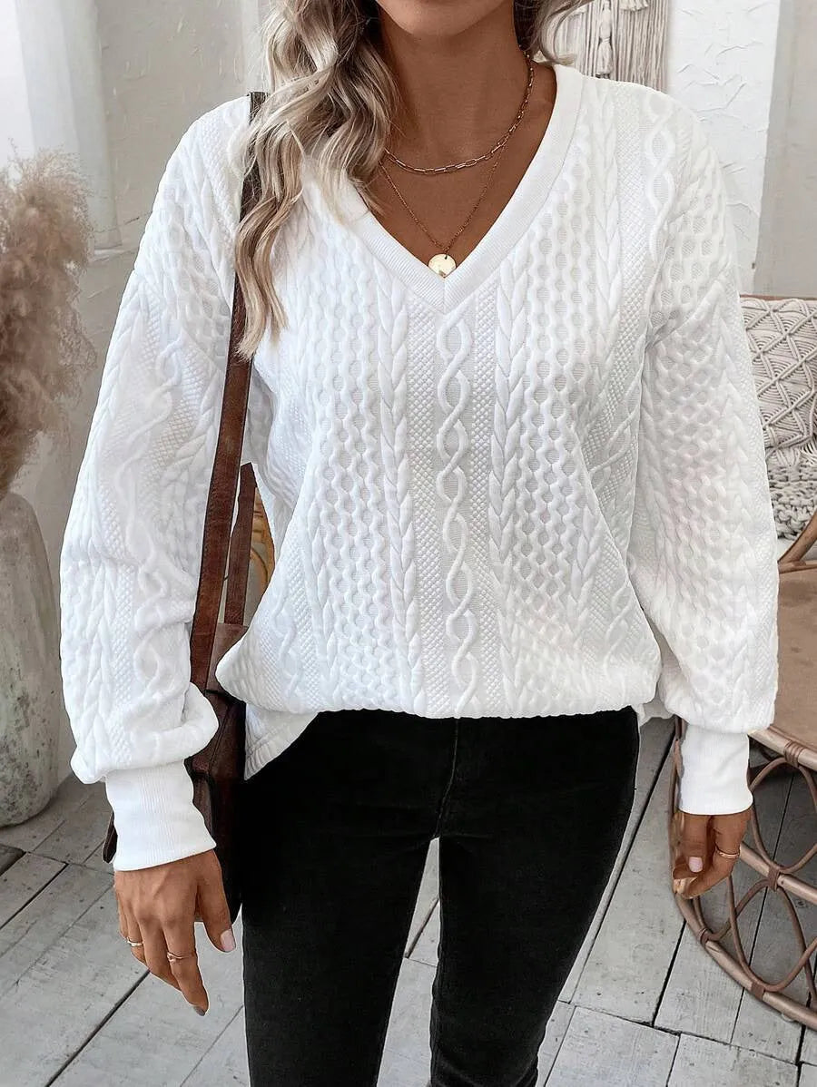 Men's loose fit long sleeve T-shirt in Milky White with 3D pattern detail