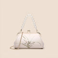 Beige embroidered shell-shaped women's shoulder bag in soft PU leather