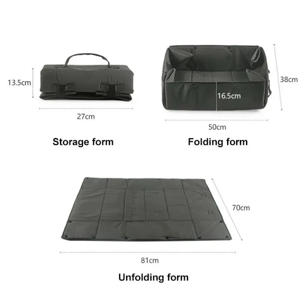 Portable dog travel bed in black, 3-in-1 pet carrier, mat and cushion, collapsible water and dirt resistant kennel