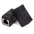 Black RJ45 network cable extender adapter for Ethernet connections