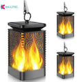 Set of four black solar-powered flame torch lights with flickering LED for outdoor garden decoration