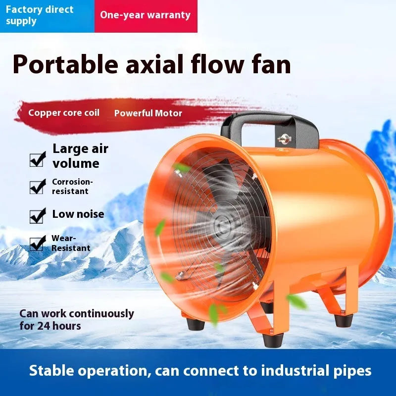 8 inch portable axial flow fan with 5 metre air duct for industrial dust removal