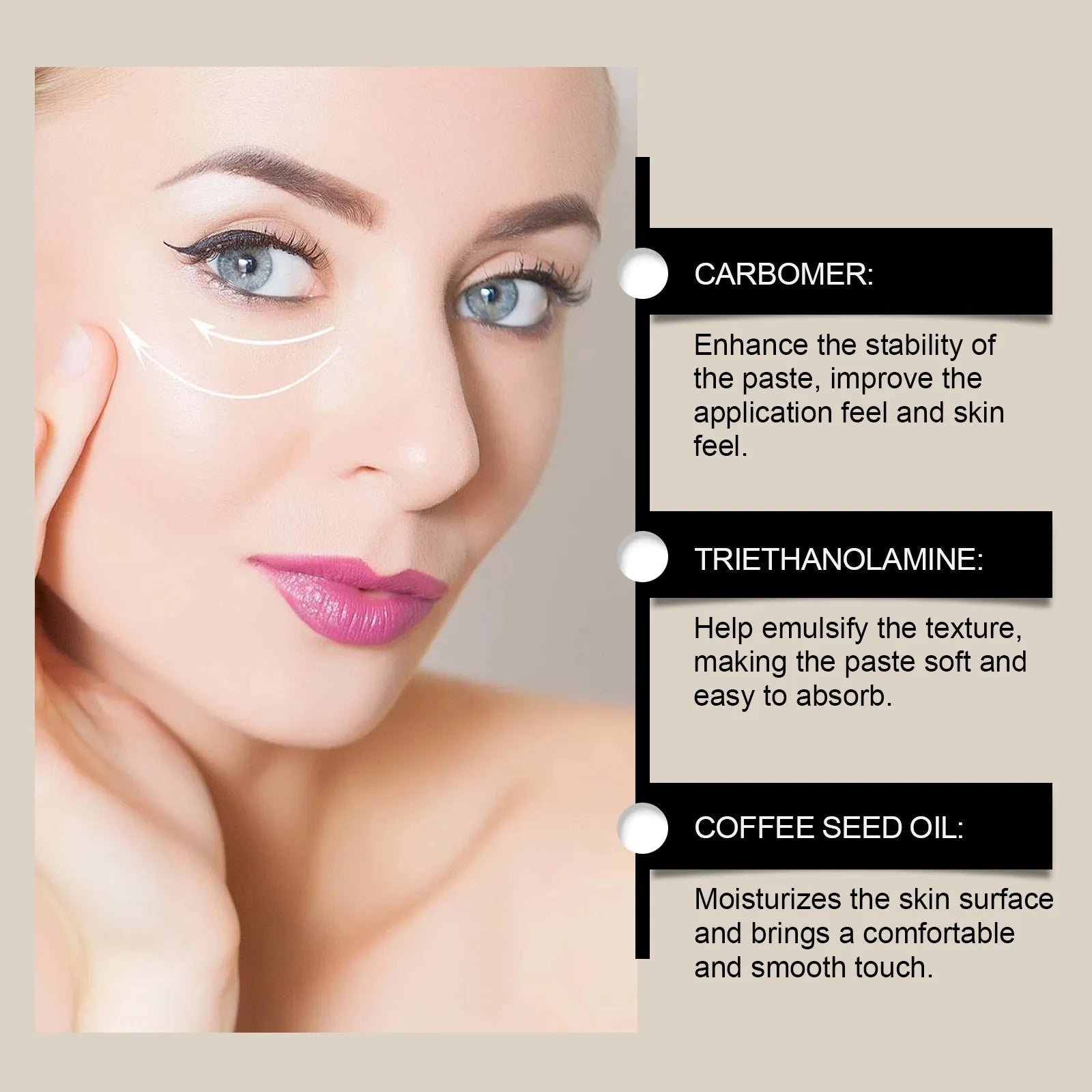 Single-use moisturising and skin lightening facial mask pad measuring 5.1 by 3.9 cm.