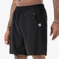 Men's black ice silk quick-drying sports shorts with drawstring waist and cropped length
