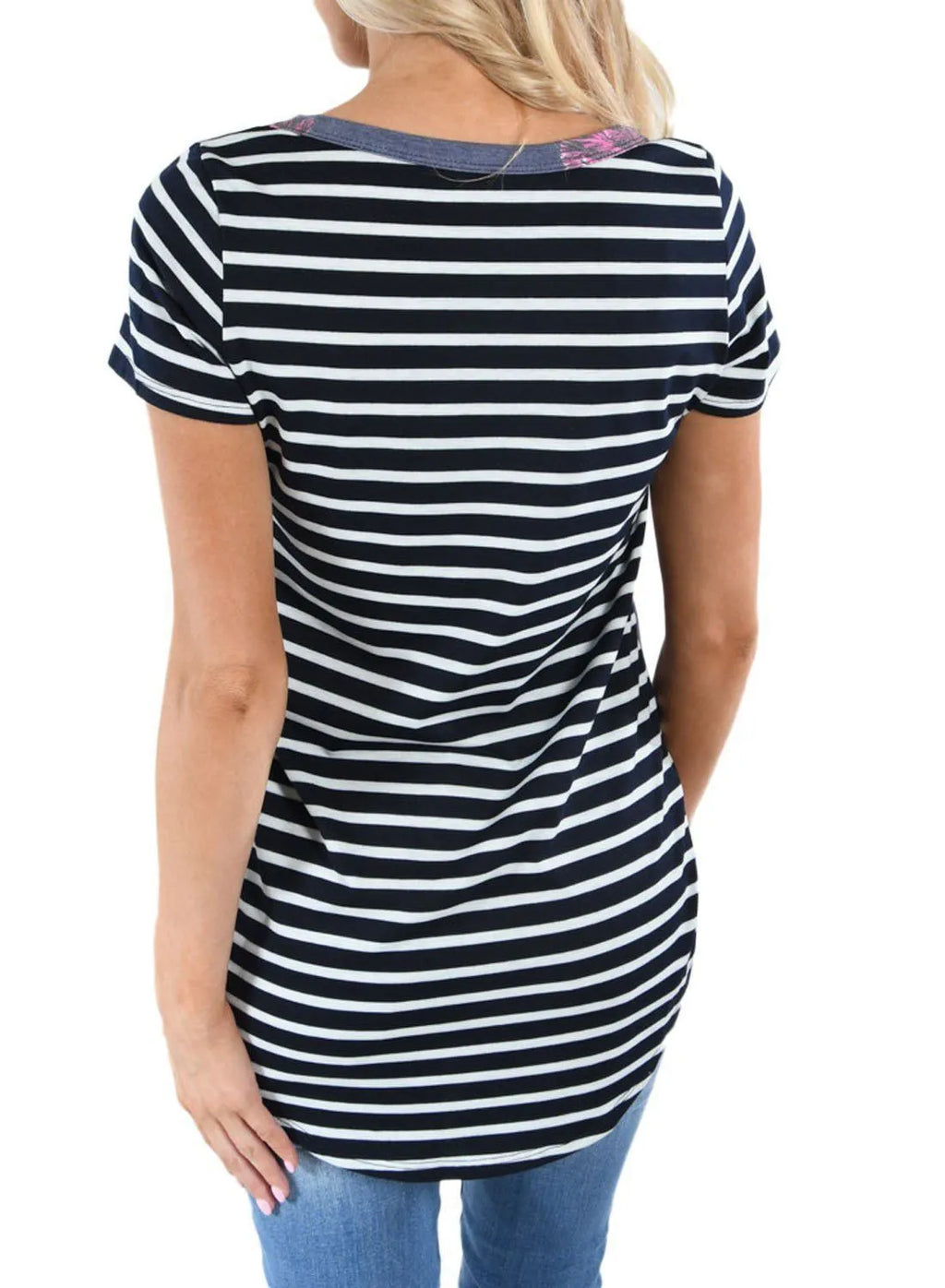 Striped summer breastfeeding top, short sleeve round neck pullover maternity nursing T-shirt in green, grey, light green or navy blue