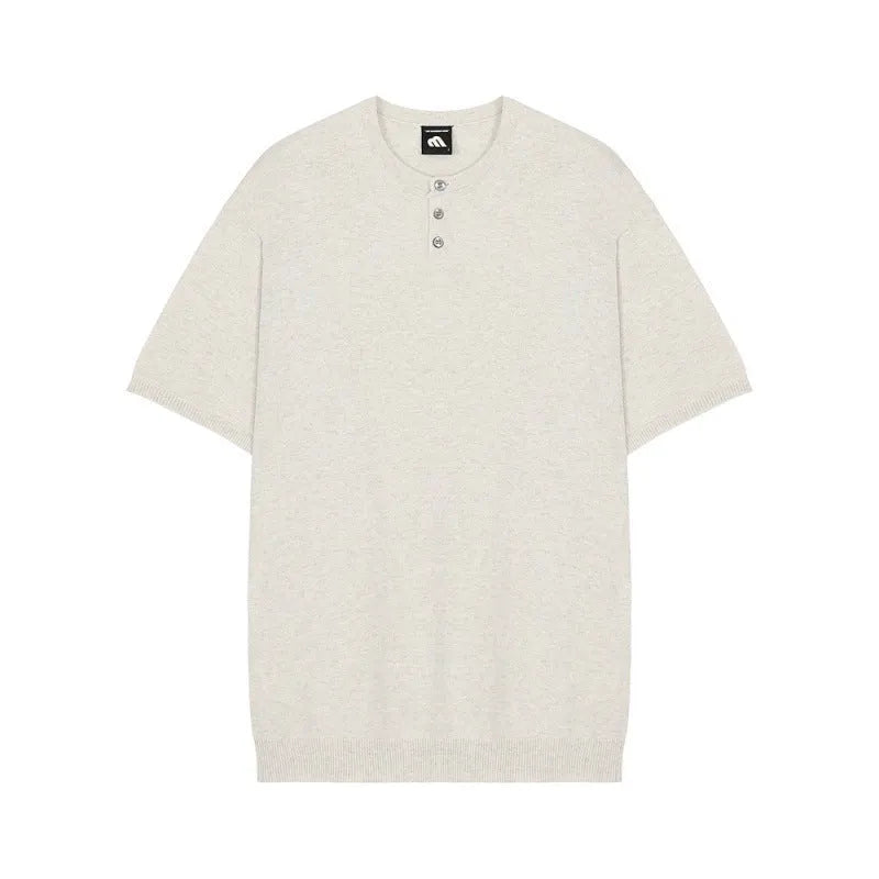 Men's slim-fit short-sleeved ice silk knitted shirt in black, khaki, or white colours