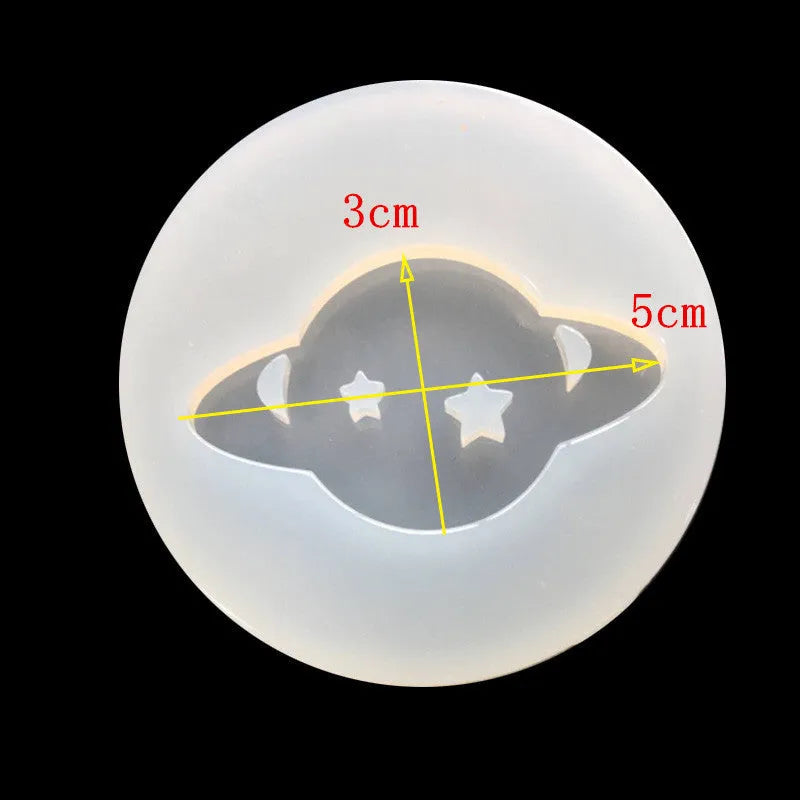 Circular planet silicone resin mould showing 6.5 cm diameter and full mirror surface pattern