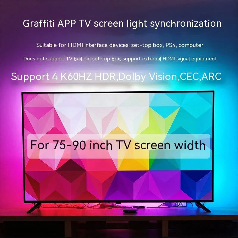 TV sync ambience light streamer with colourful graffiti effects and smart app control for television background lighting